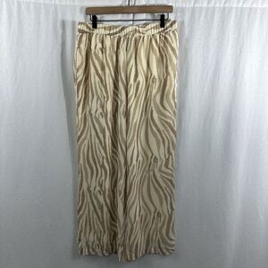 Soft Surroundings Cream Zebra Print Pull On Elastic Palazzo Pants Womens Size M